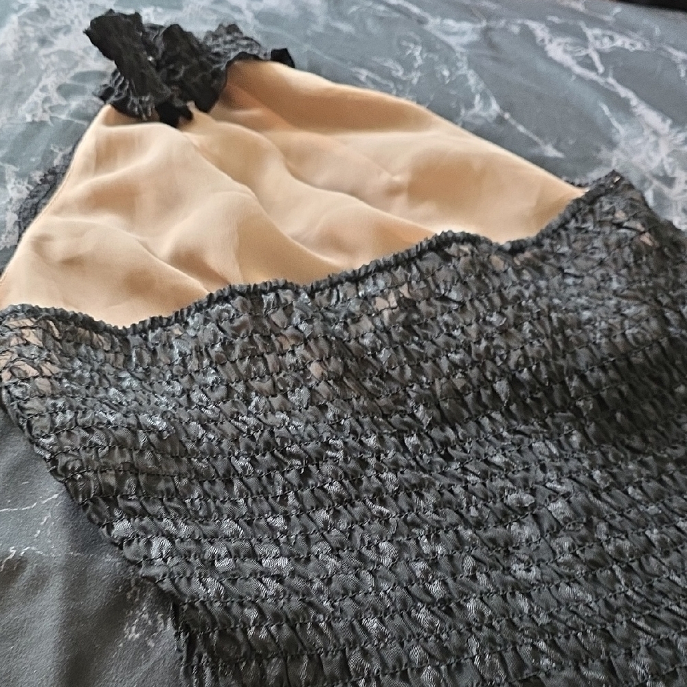 Elegant Black Grey Layered Ruffle No Sleeve Semi See Through Tunic Cropped Top - Picture 7 of 16